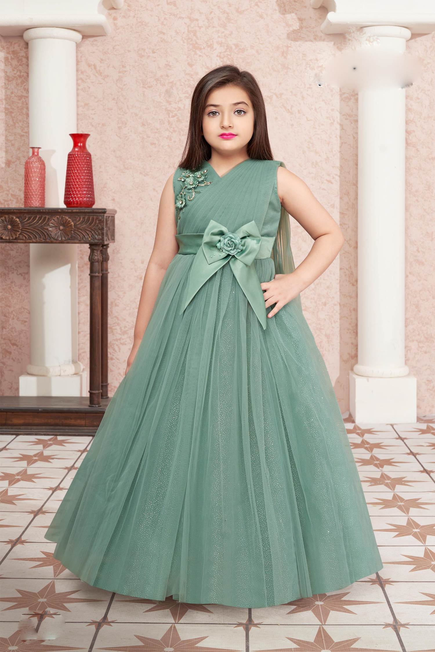 Buy Peach Scattered Flower Gown for Girls – Mumkins