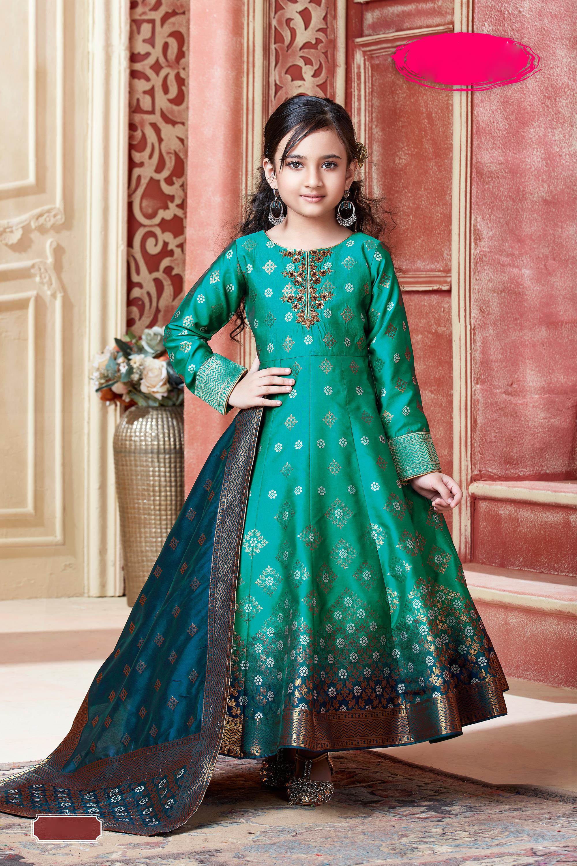 Pink embroidered shimmer kids salwar suits - NIKHAAR - 3338432