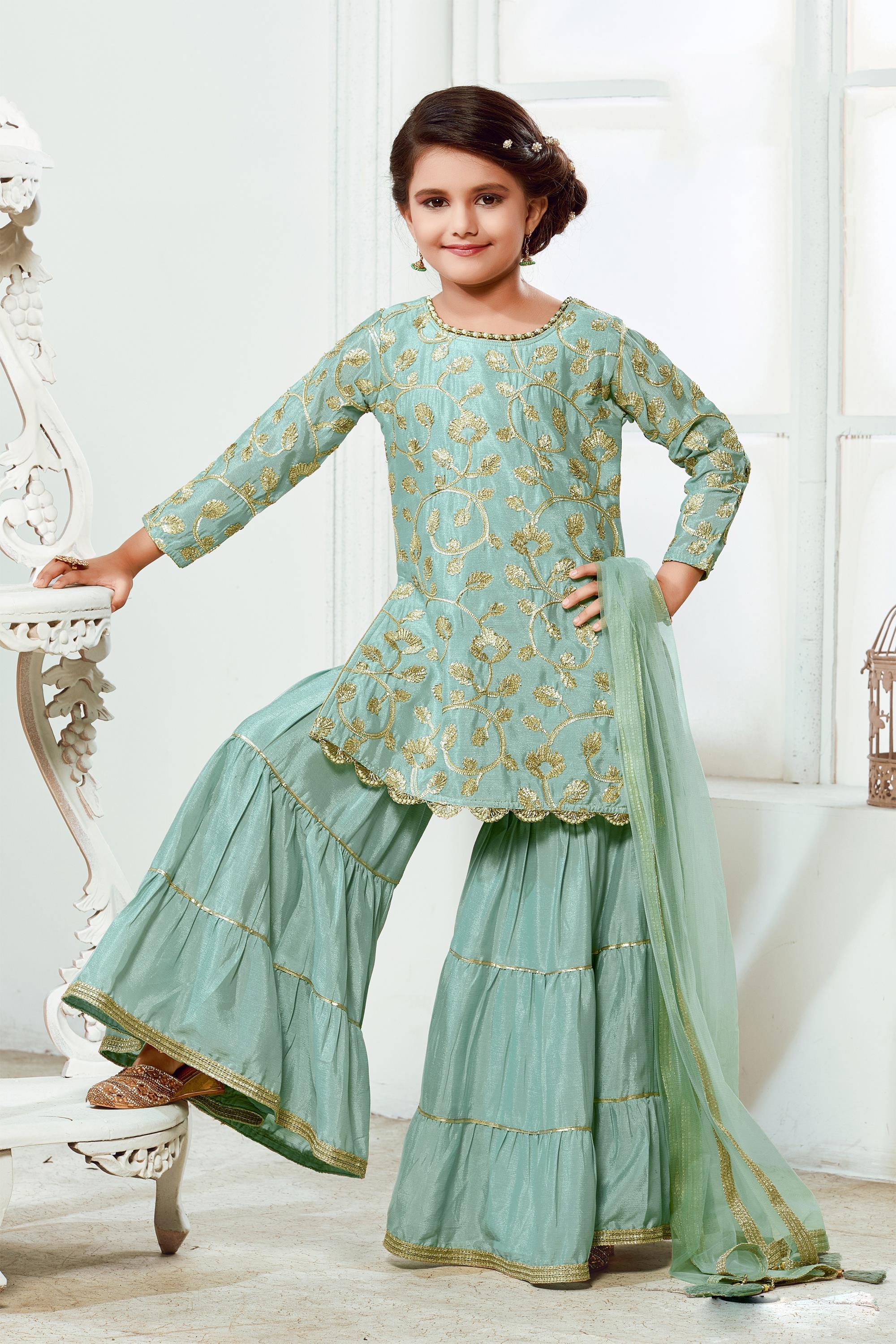 Party Wear Girl Kids Green Georgette Long Salwar Suit at Rs 700/piece in  Mumbai